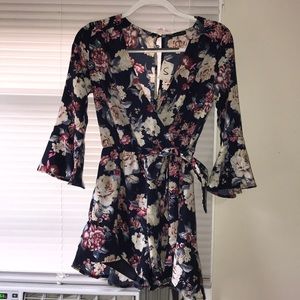 Dark blue floral long sleeve romper